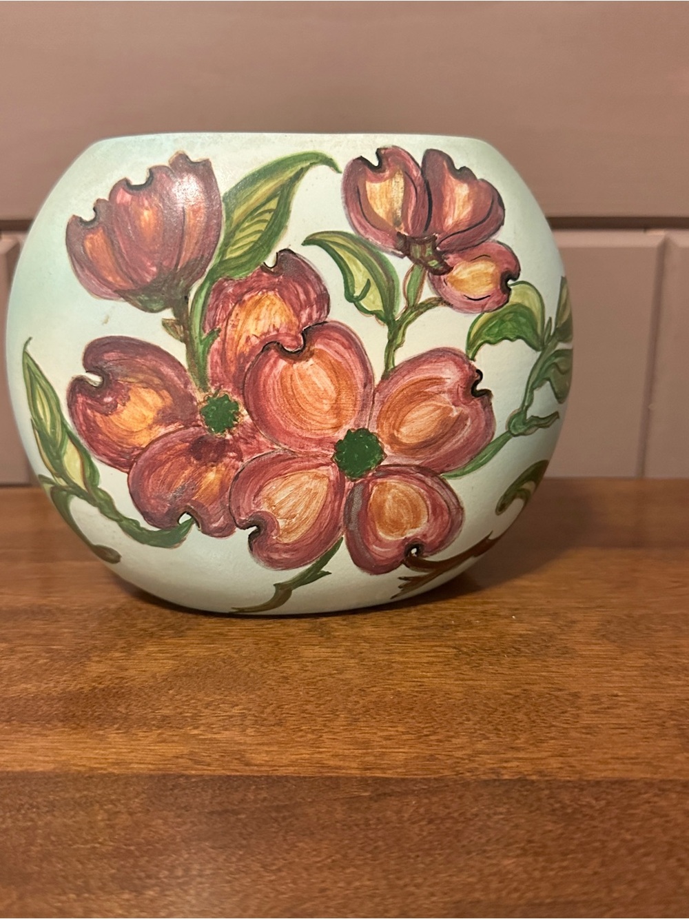 Vintage  Hand-Painted Floral Ceramic Vase.  Signed, H. E. Jungers,  Milford Iowa